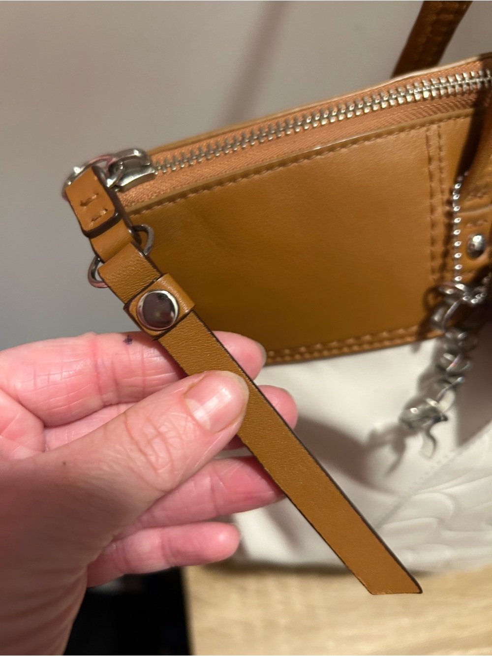 Coach Two-Tone Leather Tote in Chalk and Saddle Brown Laura Tote - Picture 6 of 10